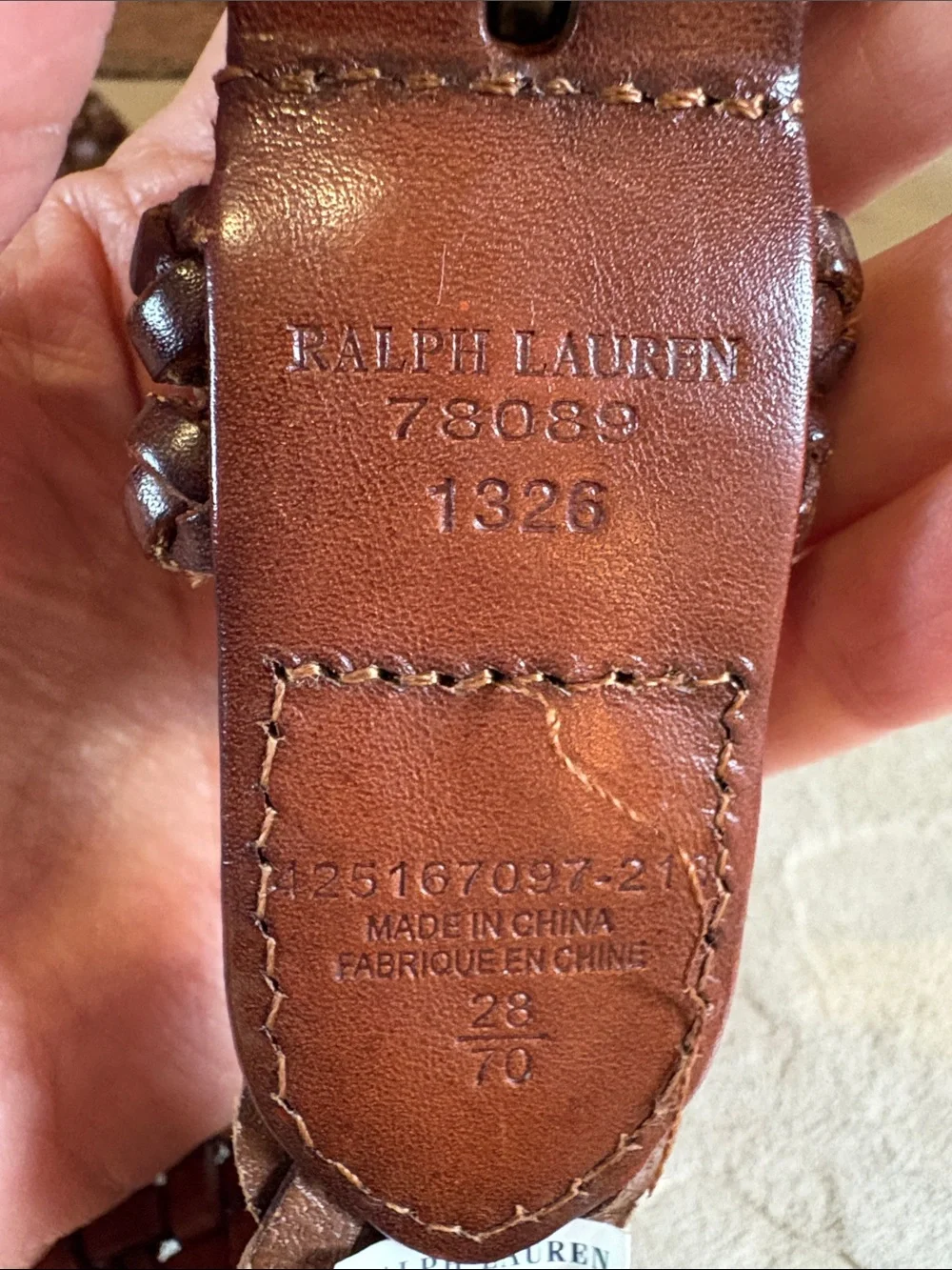 Ralph Lauren sz 28 brown leather braided woven belt